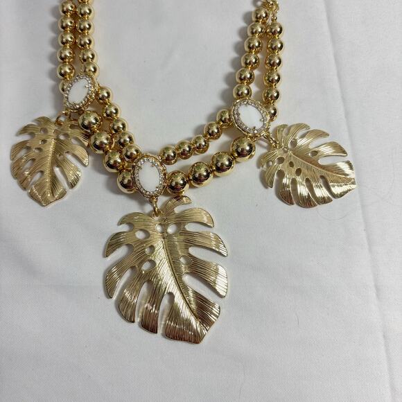 Lilly Pulitzer Statement Necklace Gold Tone with Monstera Leaf Accents - Picture 2 of 4